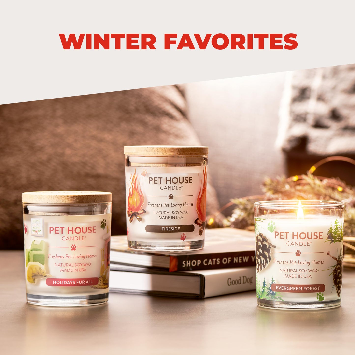 One Fur All Pet House Candle 2 Pack - Plant-Based/Soy - Clean Burning Scented, Long Lasting Pet Odor Candle for Home -Sweet Cranberries