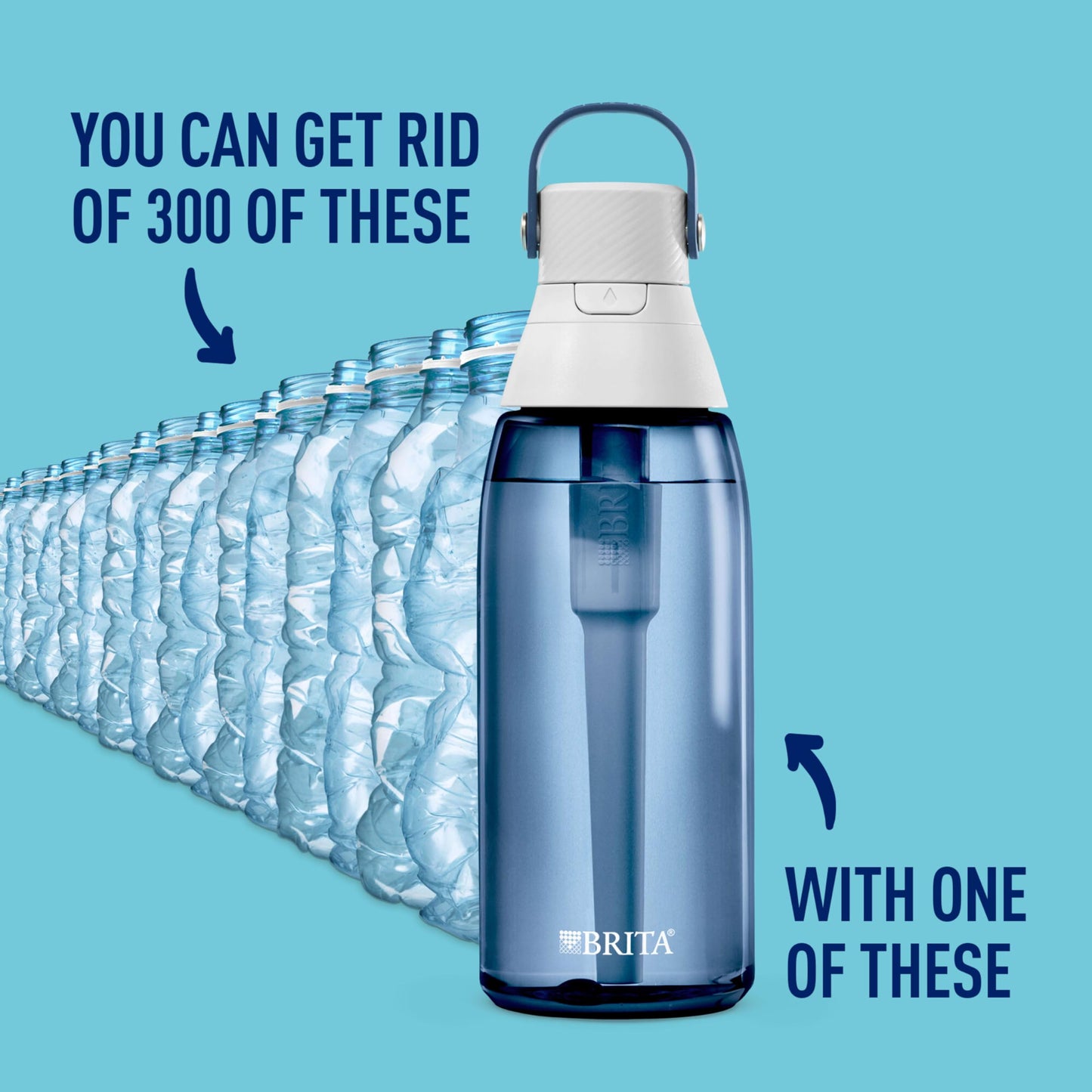 Brita Hard-Sided Plastic Premium Filtering Water Bottle, BPA-Free, Reusable, Replaces 300 Plastic Water Bottles, Filter Lasts 2 Months or 40 Gallons, Includes 1 Filter, Night Sky - 36 oz