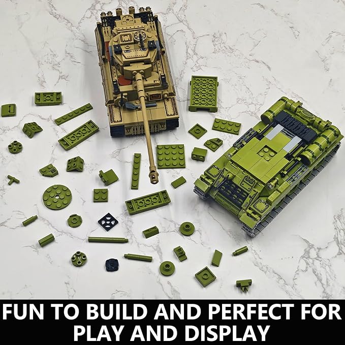 WW2 Tank Building Blocks Set – German Tiger and Soviet T-34 Army Tank Military Model Kits Toy Gifts for Boys and Men Collectors