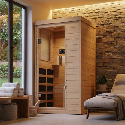 IDEALHOUSE Far Infrared Sauna for Home, 1-2 Person Indoor Sauna Room with Low EMF Heaters, Canadian Hemlock Wood, Warm White Light & Bluetooth Speakers, 1200W/110V Plug & Play, 32.7" x 27.6" x 60.2"