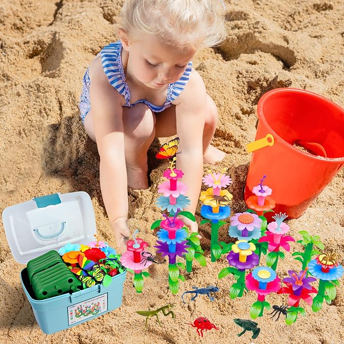 Birthday Toys Gifts for 2 3 4 5 6 Years Old Toddler Girls Boys 156 PCS Insect Flower Garden Building Educational STEM Pretend Play Gardening SetEaster Basket Stuffers Gifts for Preschool Kids Age 2+