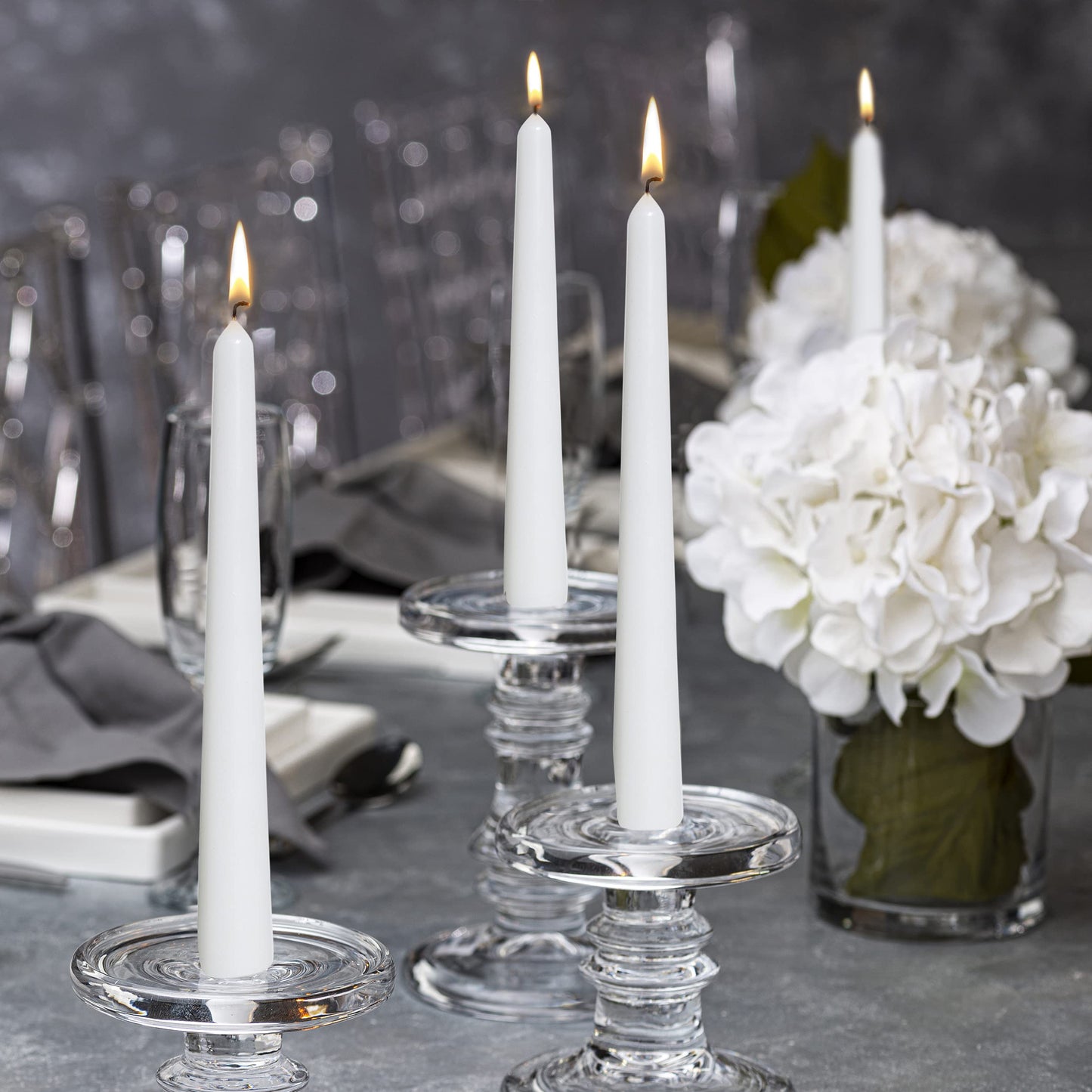 BOLSIUS White Taper Candles - 4 Pack Unscented 10 Inch Dinner Candle Set - 8 Hours Burn Time - Premium European Quality - Smokeless and Dripless Household, Wedding, Party, and Home Decor Candlesticks
