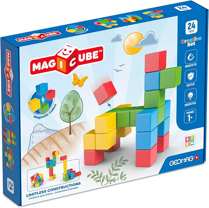 Geomag Magicube Magnetic Building Blocks for Toddlers Ages 1–5 Swiss-Made STEM Toy (24-Piece - Montessori)