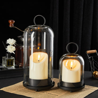 Ganwu 5"&4" Metal Candle Holder with Handmade Glass Dome in Brass & 2 Timer Candles, Set of 2 Versatile Hurricane Glass Candle Holders for Pillar Candles & Plants