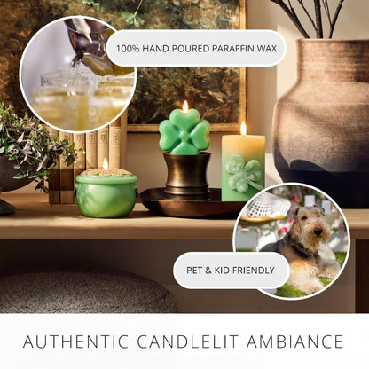 Luminara Lucky Green Shamrock Pillar Candle - Flickering Real-Flame Technology - Flameless LED - Remote Ready - St. Patrick's Day - 3.4" x 6.5"