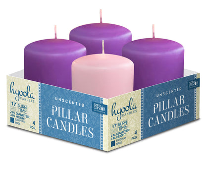 Hyoola Advent Candles Set of 4 - Unscented Pillar Candles 2x3 Inch - Made in Europe - Holiday & Advent Wreath Candles