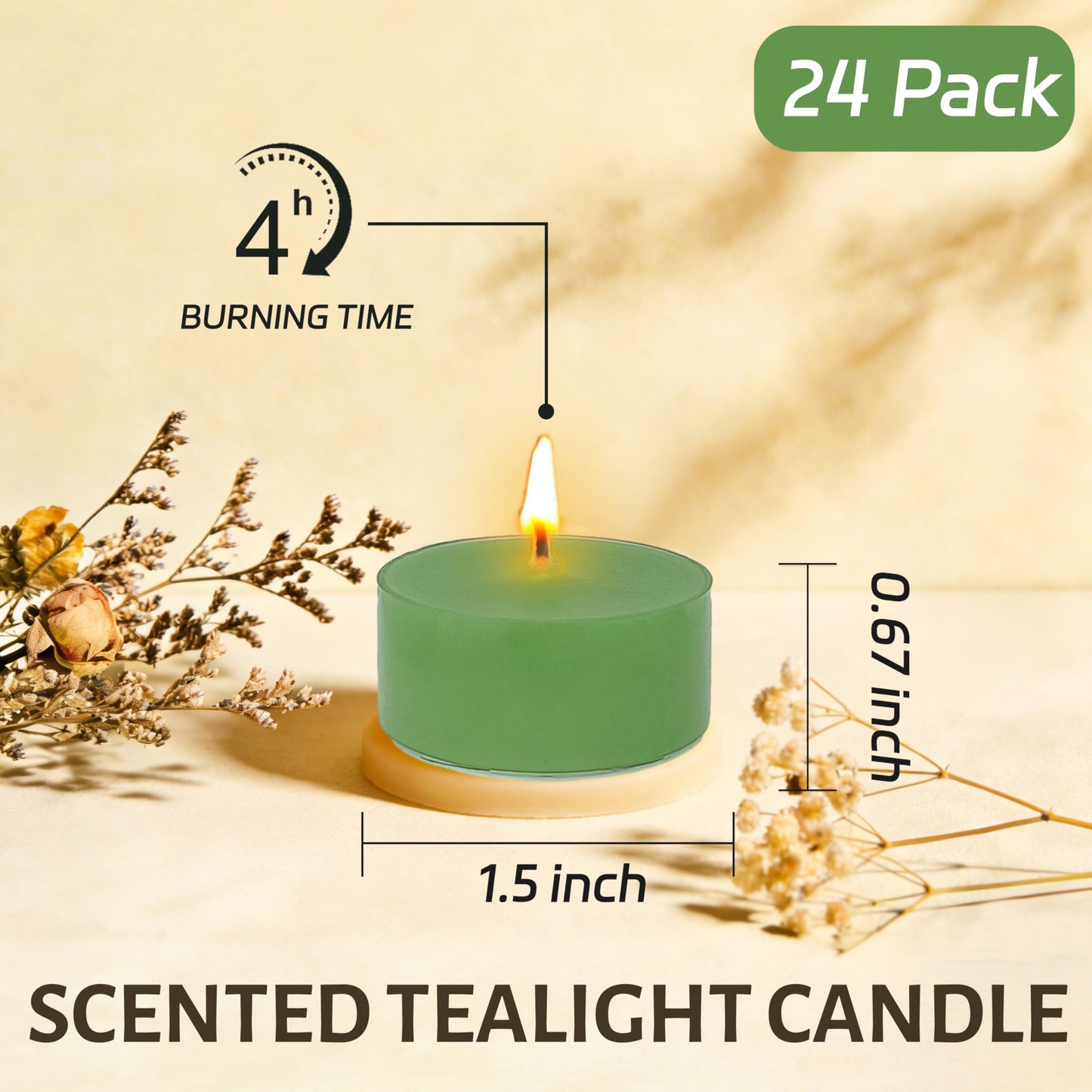 Sage Sea Salt Scented Tea Light Candles 24 Pack Sage Green Hand Poured Smokeless 4 Hours Clean Burning Small Round Clear Cups Tealight Candles for Romantic Dinners Wedding Centerpieces Cozy Evenings