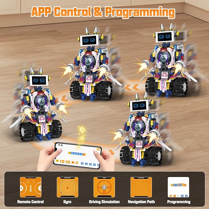 5 in 1 STEM Robot Building Kit APP &amp Remote Control Screen Building Toys Eye Coding Robots Rechargeable 620Pcs DIY Super Warriors for Kids Learning Boys Girls Birthday Gifts