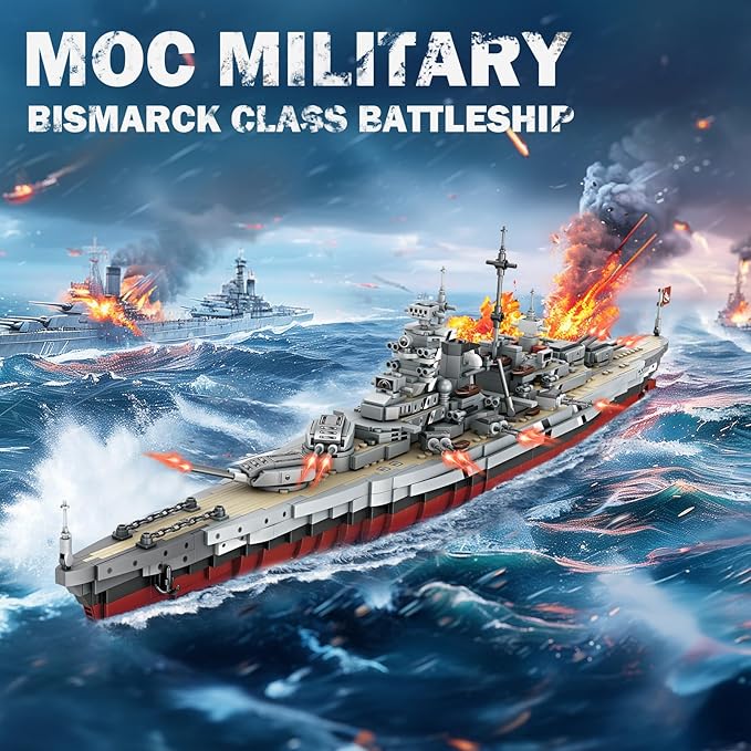 NUTCRACKER Bismarck Battleship Building Block Set 29 Inch German WWII Classic Warship Building Toys (2081 Pcs) MOC Military Theme Boat Model Kit for Adult &amp Teen 14+ Gift for Military Fan