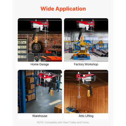 Happybuy Electric Hoist, 2200 lb Overhead Crane Garage w/Steel Hook, Remote Control & Emergency Stop Switch Ceiling Pulley Winch for Warehouse, Construction, Goods Lifting, 110V Red, 2200Lbs