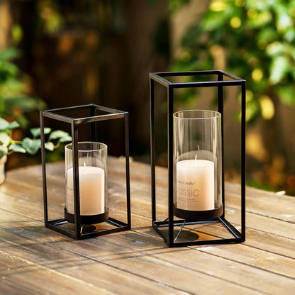 Staymoment Black Lantern Decorative Indoor Set of 2: Glass Metal Hurricane Candle Holder Modern Farmhouse Lanterns Decor Outdoor for Table Centerpiece Fireplace Wedding