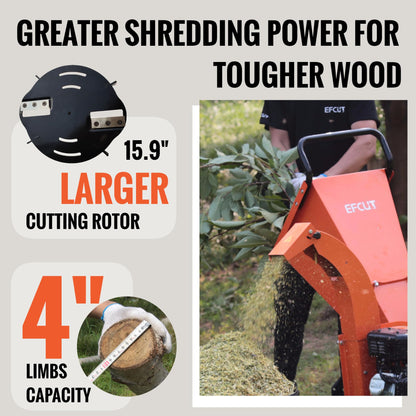 EFCUT C40 Wood Chipper 4" inch Max + Replacement Blades 4 Pcs [Exclusive Bundle Deal]