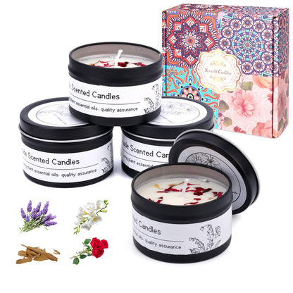 4pcs Scented Candles for Women, Soy Wax Aromatherapy Candle Set with Lavender Sandalwood Rose & Freesia Fragrance Luxury Home Spa Candles for Home Relaxation