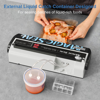 MAGIC SEAL Nozzle Vacuum Sealer Machine for Mylar bags & Smooth Flat Bags - 220W Food Sealer with Adjustable Air & Seal Settings, Auto/Manual Modes (Not for Textured) -MS175