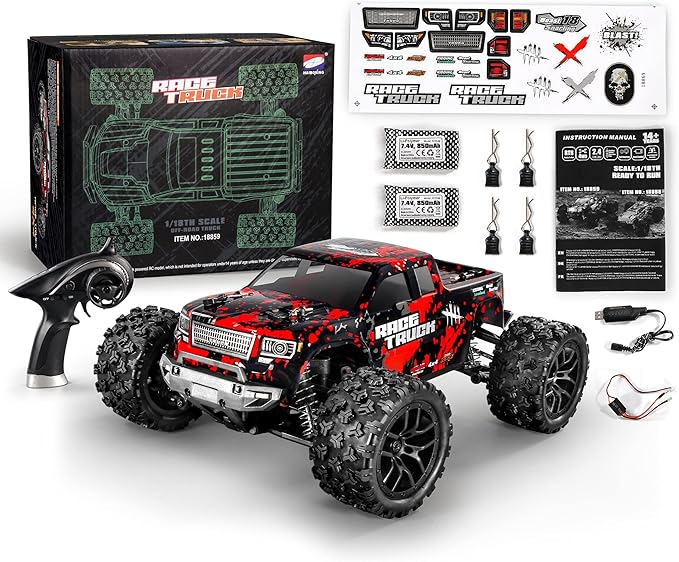 HAIBOXING 1:18 Scale All Terrain RC Car 36KM/H High Speed 4WD Electric Vehicle2.4 GHz Radio Controller Included 2 Batteries and A ChargerWaterproof Off-Road Truck (Red)