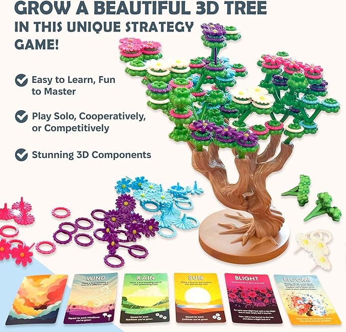 Bloomchasers: 3D Tree-Building Strategy Board &amp Card Game | Perfect for Family &amp Friends | 1-4 Players Ages 12+