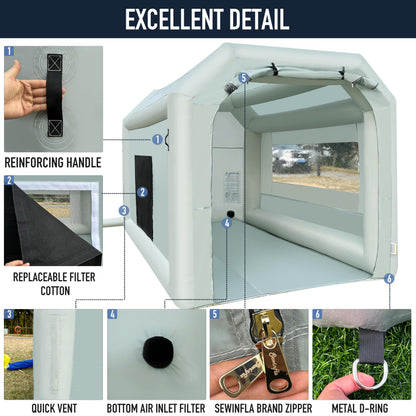 Sewinfla Portable Inflatable Paint Booth Tent 10.8x8.2x7.2Ft with One Blower 480W Inflatable Spray Paint Booth with Air Filter System, Blow Up Paint Booth