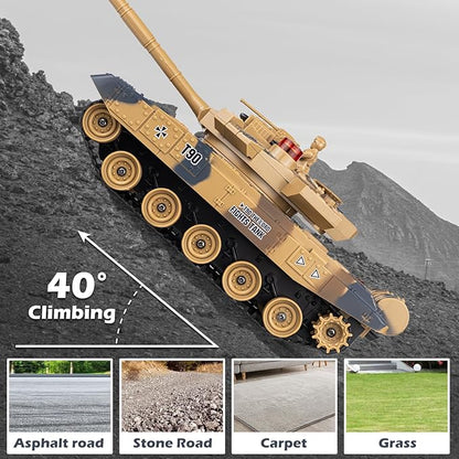 1/24 RC Battle Tank Set Remote Control Russian T90 and German Leopard II Tank Model That Shoots for Kids and Adults 2.4Ghz Army Toy for Boys 6+ Year Old with Smoke Sound Effects and Lights