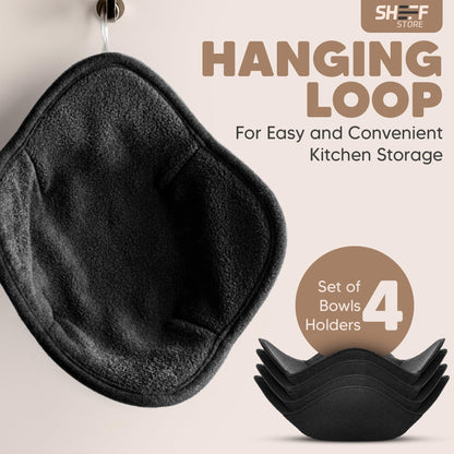 Sheff Microwave Bowl Cozy Holders Set of 4 - Durable and Reliable for Hot and Cold Plates and Dishes - Ideal Household Gift (Black, 7 inch)