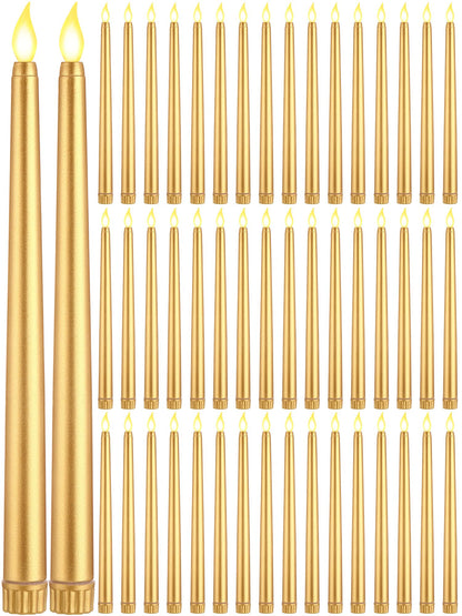 Funtery 48 Pcs Flameless LED Taper Candles Battery Operated Candles Bulk Realistic LED Candlesticks Flickering for Wedding Church Graduation Party Home Decor(Gold,Classic Style)