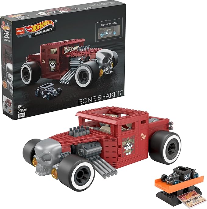 MEGA Hot Wheels Vehicle Building Toy Collectible for Adults 1:18 Scale Bone Shaker with Die Cast Model for Fans and Collectors HBD50