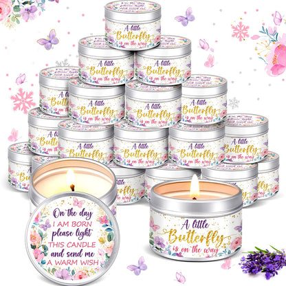 MTLEE 24 Pcs Butterfly Baby Shower Party Favors Candles Lavender Scented Baby Shower Favors for Guests Rustic Tealights Candles Gender Reveal Return Gifts (1.2 oz, Gold)