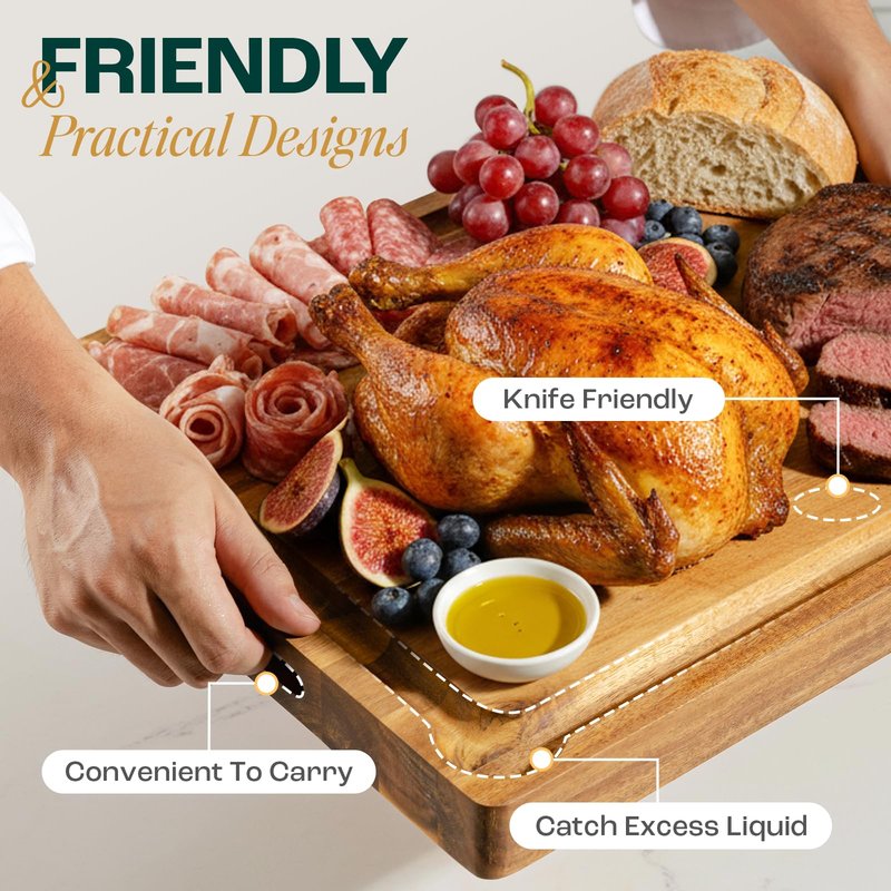 Yes4All Extra Large Acacia Wood Cutting Board for Kitchen, 24''L x 15''W x 1.5'' Thick, Durable Edge Grain Design with Juice Grooves, Pre-Oiled, Easy Grip Handle, Ideal for Chopping and Serving