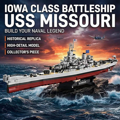 USS Missouri Battleship Building Blocks Set - Iowa-Class Warship Model 2228 Pieces 14+ Adult/Teen Building Toy 83cm Large Scale Replica with Display Stand for Collection &amp Decoration