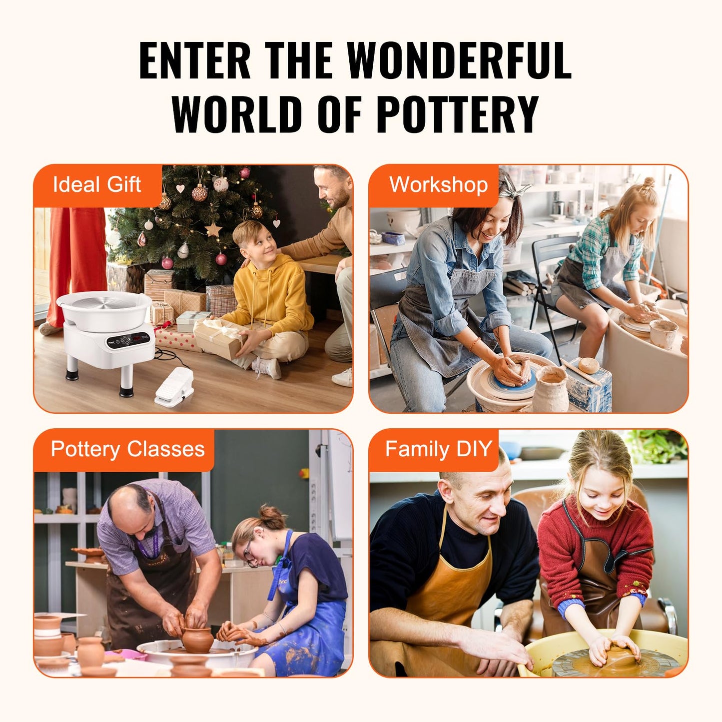 VEVOR Pottery Wheel Direct Drive 350W, 10 inch Ceramic Forming Machine with LCD Touch Screen Foot Pedal 50-300RPM Adjustable Speed, 18PCS Accessory Tools Kit for Adults Beginners, Craft Gift, White