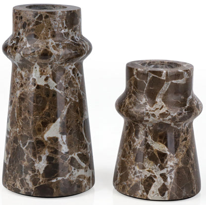 Vixdonos Marble Candle Holder Set of 2 Taper Candle Candlestick Mantle Candle Stand for Home Decor,Wedding,Party and Table Centerpieces(Brown)