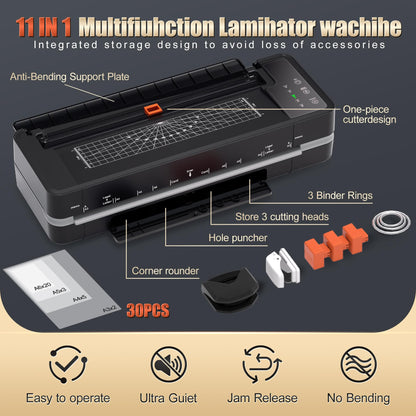 Commercial Laminator Machine 13 Inch 4-Roller, 55s Fast Warm-Up Never-Jam Lamination Machine, 3-10 Mil Thickness, Supports 11x17 & A3 Document Laminating, Includes 30 Laminating Sheets Black