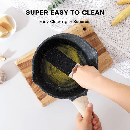 Kordisen Sauce Pan Set with Lid, 1.5Qt & 2.5 Qt Nonstick Cooking Pots with Pour Spout, Easy to Clean, Small Kitchen Induction Saucepan with Granite Coating, PFOA/PFOS Free (Black)