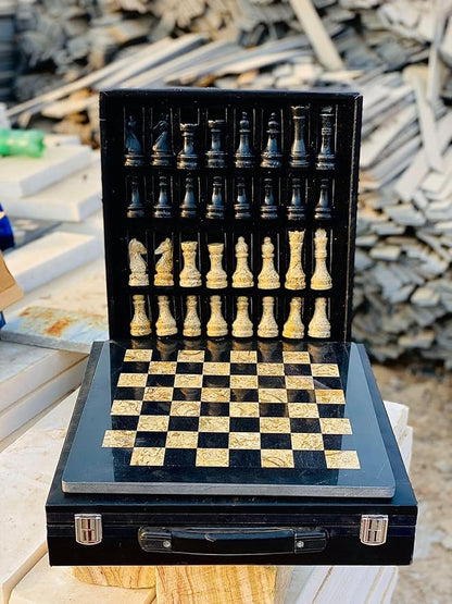 12 Inch Marble Chess Set Handmade Onyx Full Chess Game Set. Comes in Rexine Box Packaging. Perfect for Gifting (Black Coral)