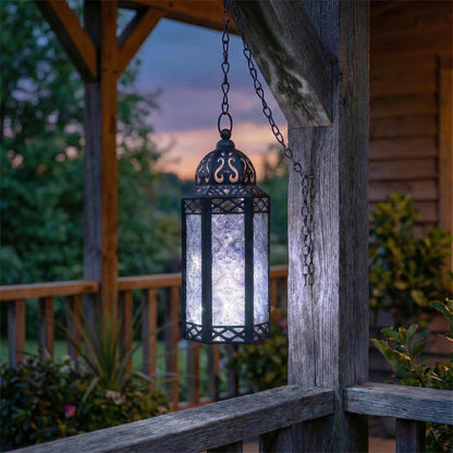 Vela Lanterns Decorative Indoor Moroccan Candle Holder & LED Fairy Lights -Twinkle Turkish Lamp, Fantasy Home Decor Table Centerpieces, Hanging Outdoor Patio Porch Wedding Ramadan (10.5", Clear)