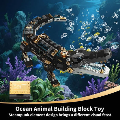 Crocodile Building SetsSTEM Dinosaur World Park Building ToySea Creatures Creativity Model Building KitMechanical Animal Brick SetBirthday Christmas Valentines Gifts for Kids Boys Girls 8+