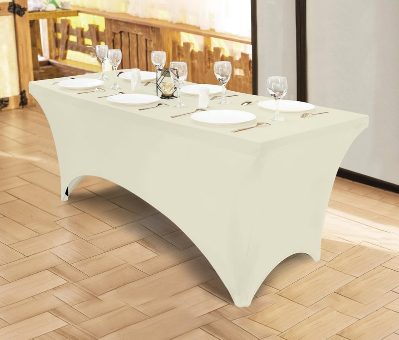 Utopia Kitchen Spandex Tablecloth 1 Pack [6FT, Ivory] Tight, Fitted, Washable and Wrinkle Resistant Stretch Rectangular Patio Table Cover for Event, Wedding, Banquet & Parties [72Lx30Wx30H Inch]