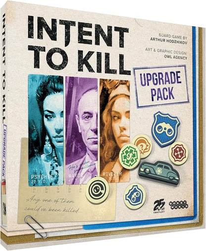 Intent to Kill Deluxe Upgrade by 25th Century Games | Ages 14+ | 2-4 Players | Two New Scenarios | Wooden Upgrade Components | an Evidence Token Bag and Player Screens