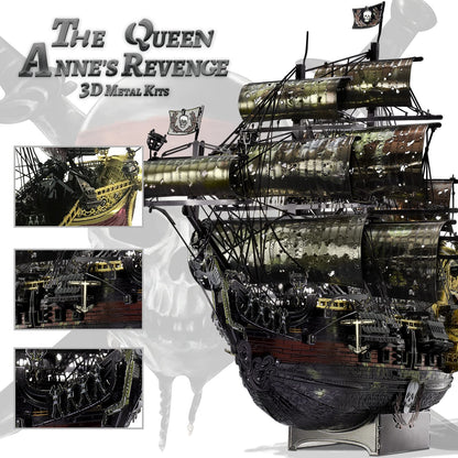 Piececool 3D Metal Puzzles for Adults, The Queen Anne's Revenge Pirate Ship Model Kits with DIY Tools Set, Metal Models Building Craft Kits, Creative Gifts Home Decor.