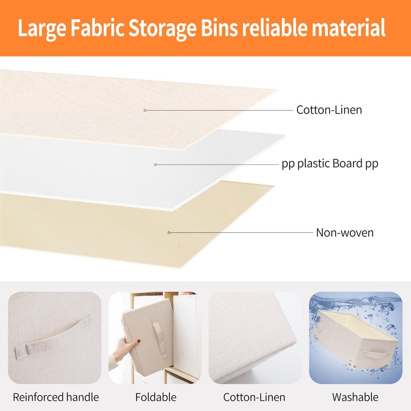 tulinstiraga Linen Folding Storage Bins, 3 Pack Large Storage Baskets, Washable, Clothing Storage Bins with Handle, Closet Organizer for Storage Sweater,Sheets(Beige, 18½"x11 x8½)