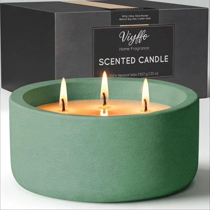 Viyffo 20oz Large Scented Candle Indoor - Citrus & Mint, 3 Wick Non Toxic Soy Candles for Women & Men, Green Ceramic Jar Candle for Patio, Bathroom, Bedroom, Living Room, Kitchen, Home Décor & Gift