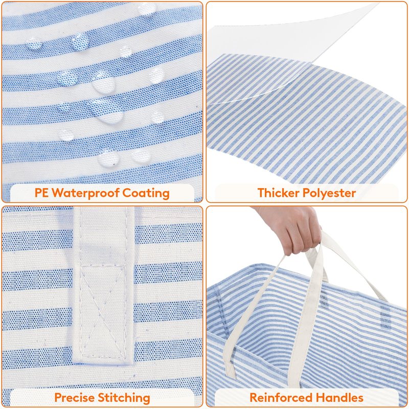 Lifewit 2 Pack Laundry Basket 100L Each, Collapsible Clothes Hamper with Reinforced Handles, Freestanding Waterproof Design for Bedroom and Laundry Room, Grey&Blue 200L Total