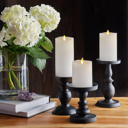 Luminara Realistic Flameless LED Candle White Set of 3, Battery Operated with Remote Control, Moving Flame Pillar Timer Funtion Melted Top Safe