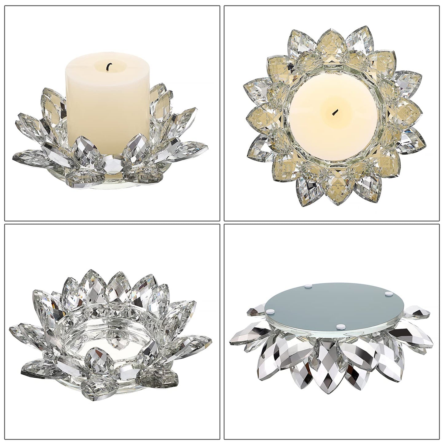 OwnMy Crystal Lotus Flower Candle Holder for Pillar Candle up to 3", Decorative Glass Lotus Petal Votive Candle Holder Tea Light Holder Candle Stand Candle Lamps for Home Decor Wedding Party (Clear)