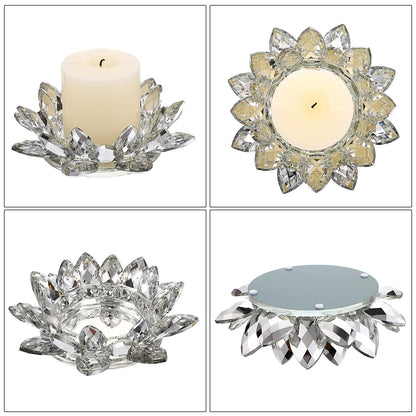 OwnMy Crystal Lotus Flower Candle Holder for Pillar Candle up to 3", Decorative Glass Lotus Petal Votive Candle Holder Tea Light Holder Candle Stand Candle Lamps for Home Decor Wedding Party (Clear)