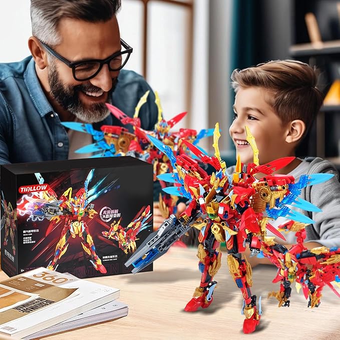 Fire Phoenix Mech Sets 2in1 Building BlocksTransforming Robot Building Kits with Vermilion Bird ModelChristmas Birthday Gift for Adults Kids Boys Ages 8-14（531 Pieces） (Vermilion Bird)