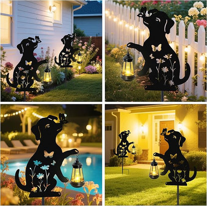 Solar Lights Outdoor Stakes Metal Dog Solar LightsBirthday Gifts for Women Mom Grandma Waterproof Hanging Lantern Garden Ornaments Decor Outside Backyard Yard Art Patio Pathway