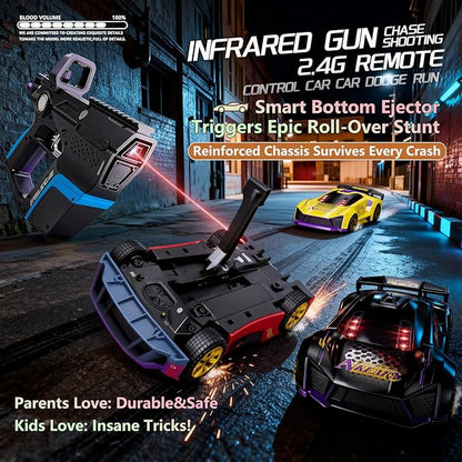 3-in-1 RC Drift Car — Sports/Racing 2-Player Battle Set with Infrared Gun Shooting &amp Flip Effects 60-Min Playtime Family-Friendly 2.4GHz Remote Control Car Toy for Kids Ages 6+ (Yellow)