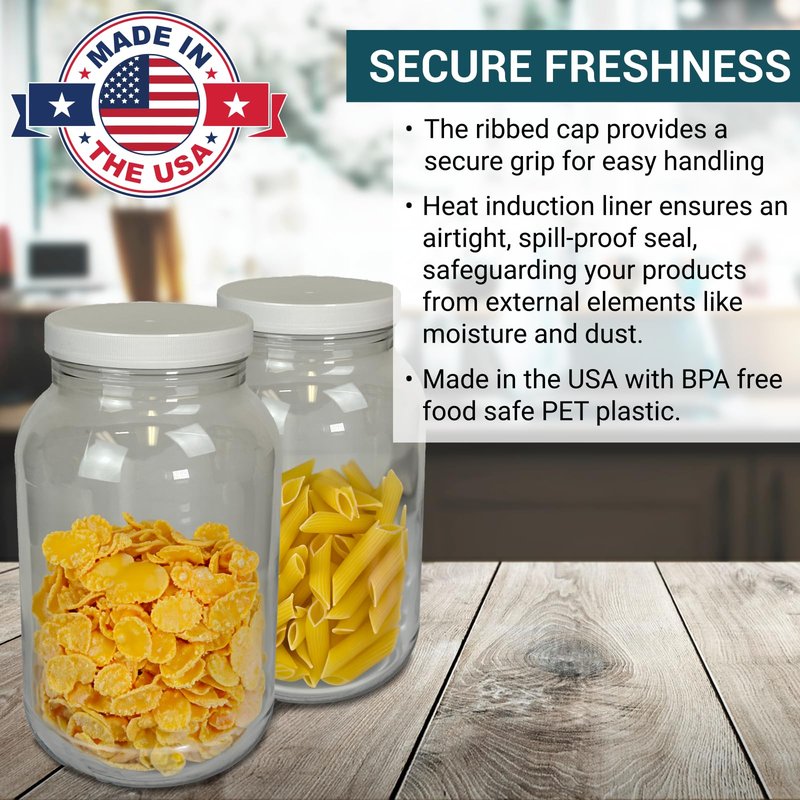 1 Gallon Large Plastic Jar with Lid (1 Pack) - Food Safe & Air Tight - Clear Storage Gallon Container with Lid - Wide Mouth Food Storage Containers - Large Candy Jar for Kitchen & Pantry Organization
