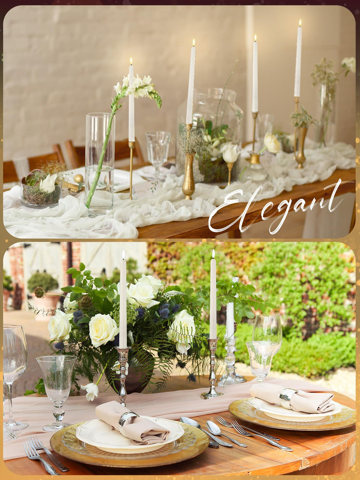Funtery 48 Pcs Flameless LED Taper Candles Battery Operated Candles Bulk Realistic LED Candlesticks Flickering for Wedding Church Graduation Party Home Decor(Ivory,Romantic Style)