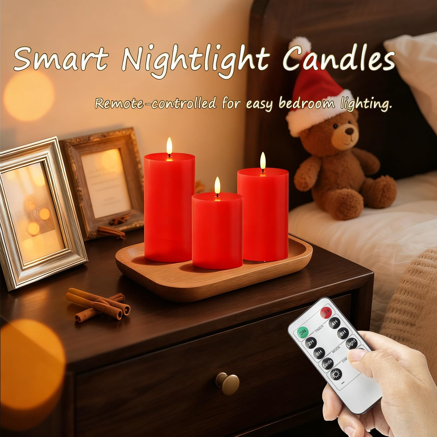 JOIONE Flameless Pillar Candles with Remote, 3 Pack Battery Operated Real Wax LED Candles, Perfect for Home Decorations Fireplace Table, Red